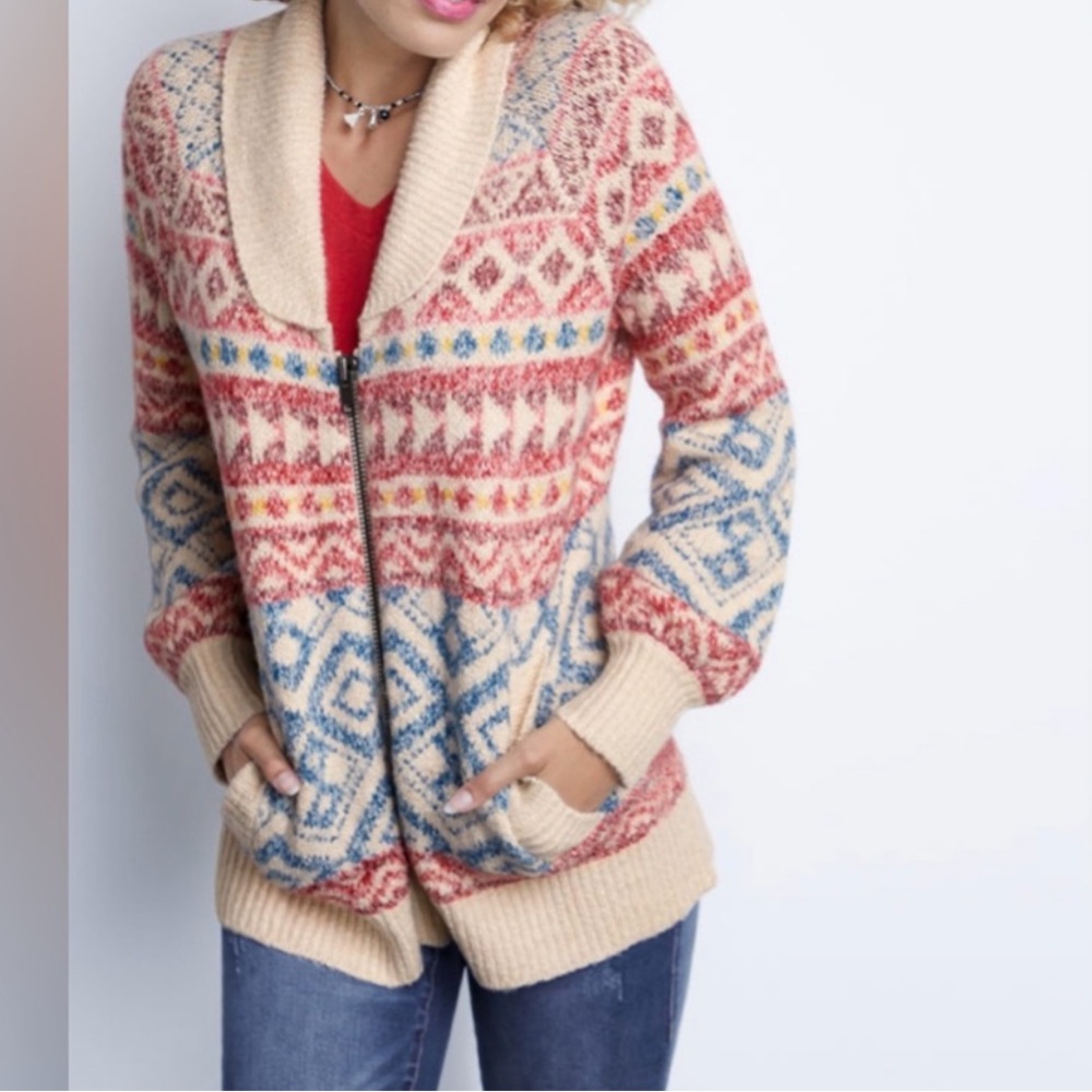 Cabi Colorful Cozy Highlands Zip Up Cardigan Size‎ Large Multicolored